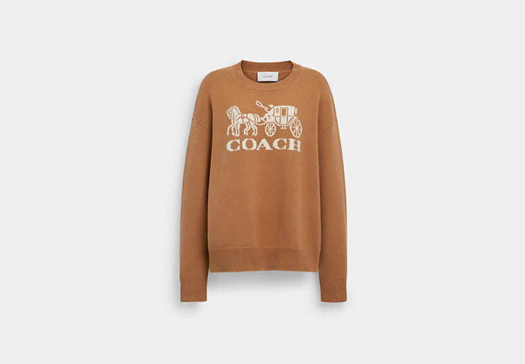 COACH®,HORSE AND CARRIAGE CREWNECK SWEATER,Camel,Front View image number 0