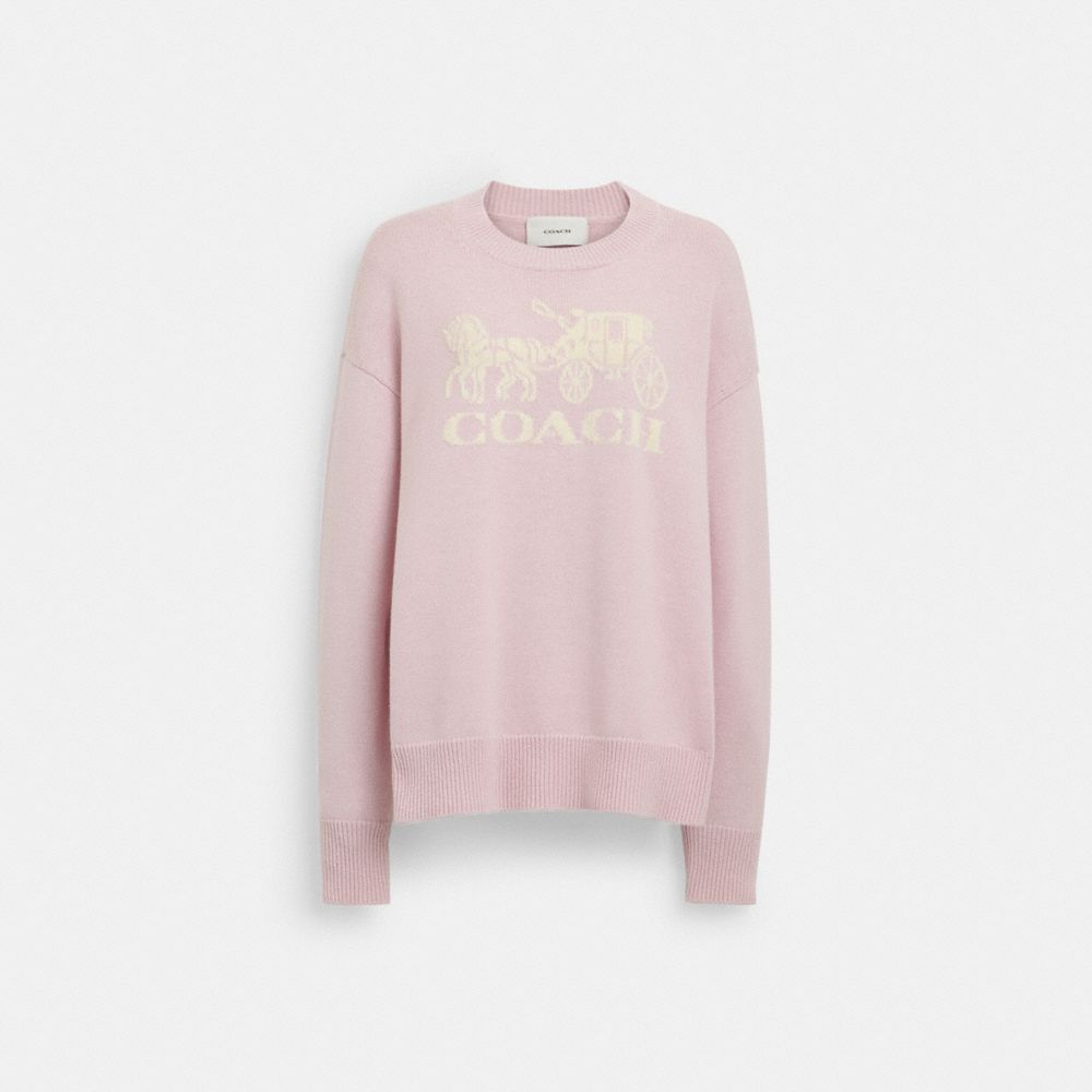 COACH®,HORSE AND CARRIAGE CREWNECK SWEATER,Pink,Front View image number 0