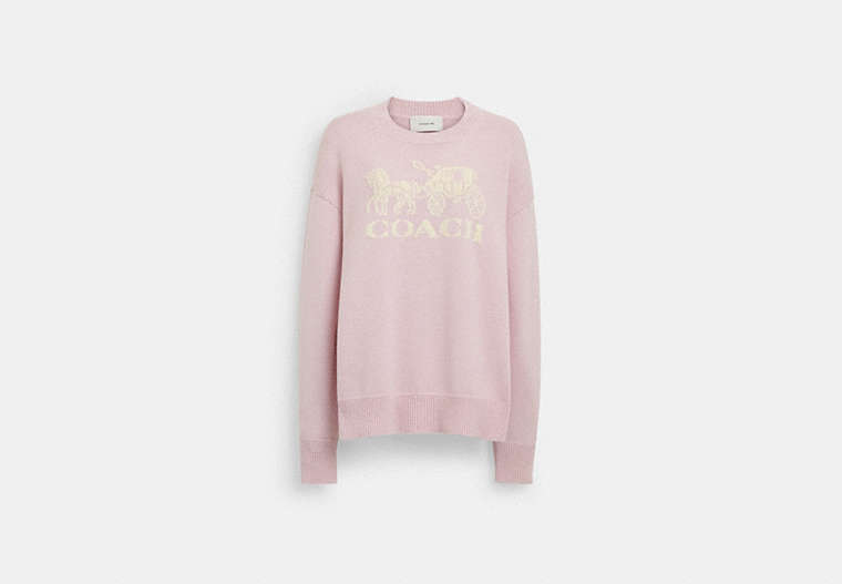 COACH®,HORSE AND CARRIAGE CREWNECK SWEATER,Pink,Front View image number 0
