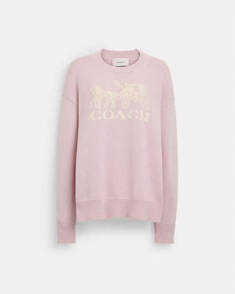 COACH®,HORSE AND CARRIAGE CREWNECK SWEATER,Pink,Front View