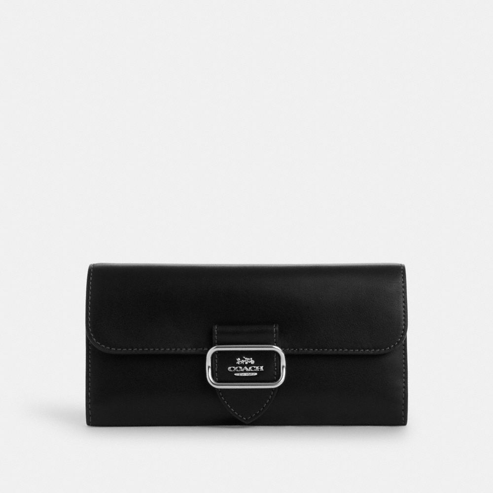 COACH®,PORTEFEUILLE MINCE MORGAN,Cuir,Argent/Noir,Front View