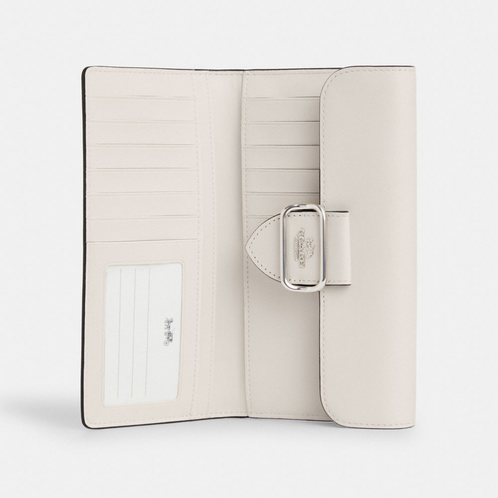 COACH®,Morgan Slim Wallet,Leather,Tri Fold,Continental,Metal,Silver Metal,Casual,White,Inside View,Top View