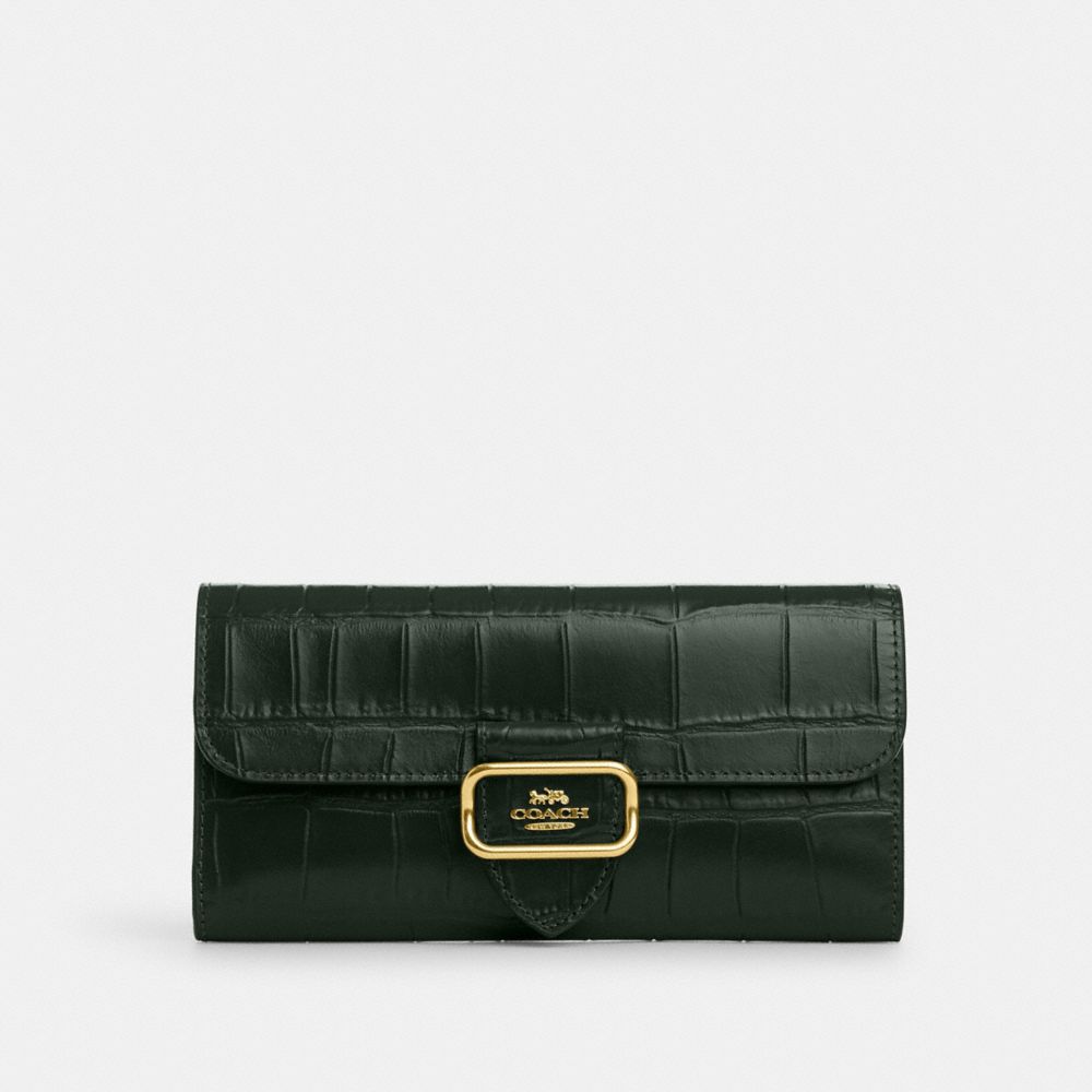 COACH®,MORGAN SLIM WALLET,Novelty Leather,Gold/Amazon Green,Front View