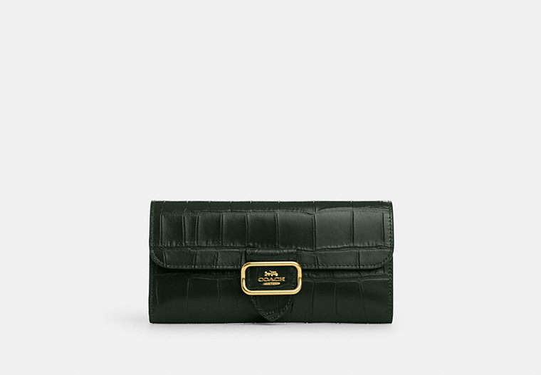 COACH®,PORTEFEUILLE MINCE MORGAN,Cuir,Or/Vert Amazone,Front View