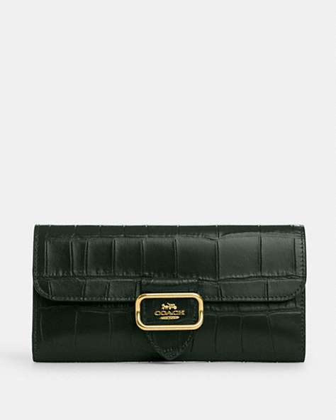 COACH®,MORGAN SLIM WALLET,Leather,Gold/Amazon Green,Front View