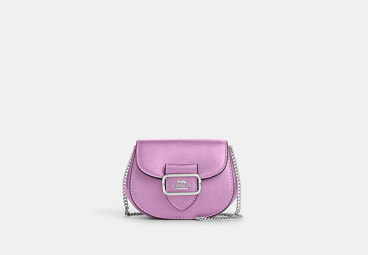 COACH®,MORGAN CARD CASE ON A CHAIN,Leather,Mini,Silver/Metallic Lilac,Front View