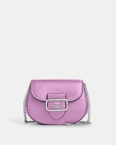 COACH®,MORGAN CARD CASE ON A CHAIN,Leather,Silver/Metallic Lilac,Front View