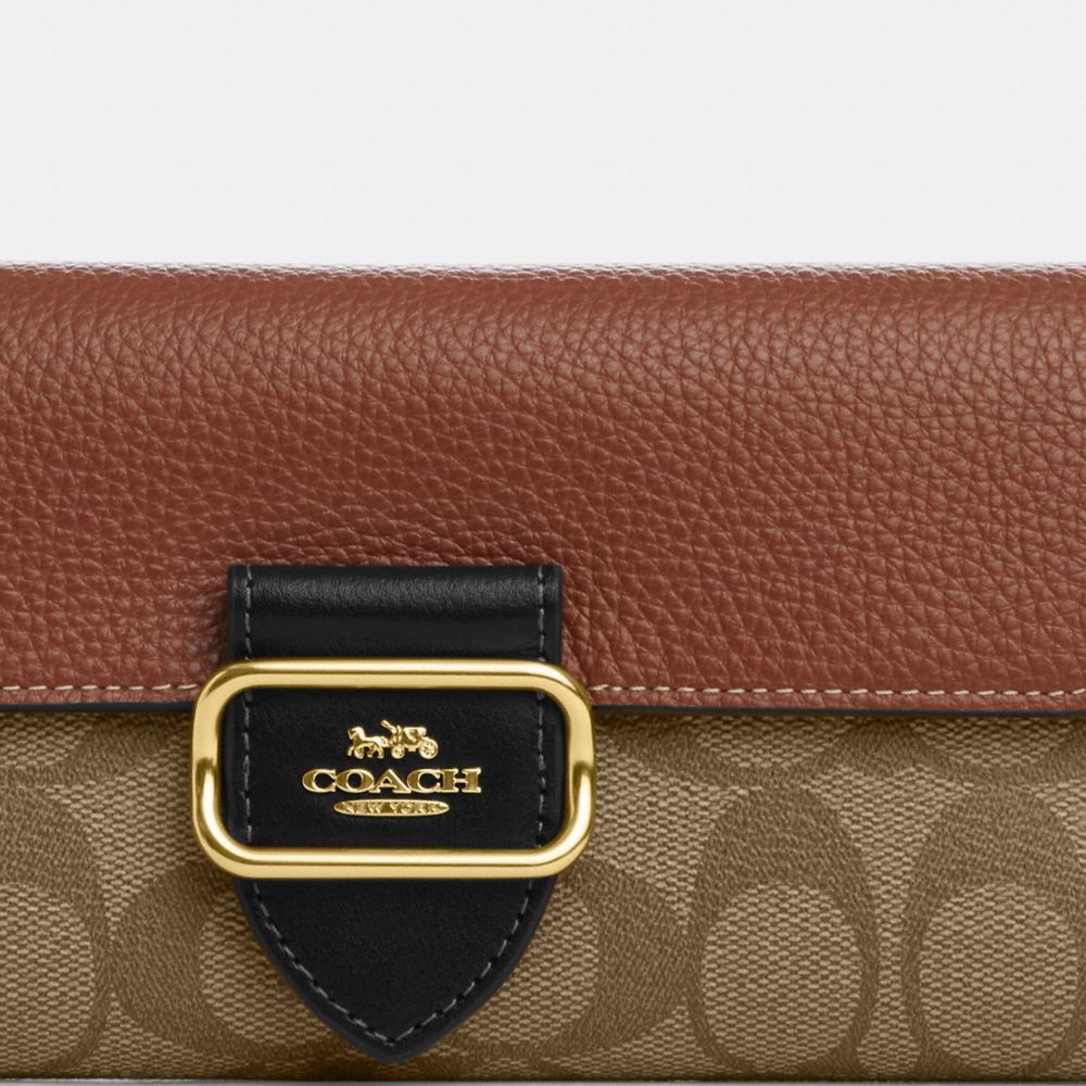 COACH®,MORGAN SLIM WALLET IN COLORBLOCK SIGNATURE CANVAS,Signature Canvas,Gold/Khaki Multi