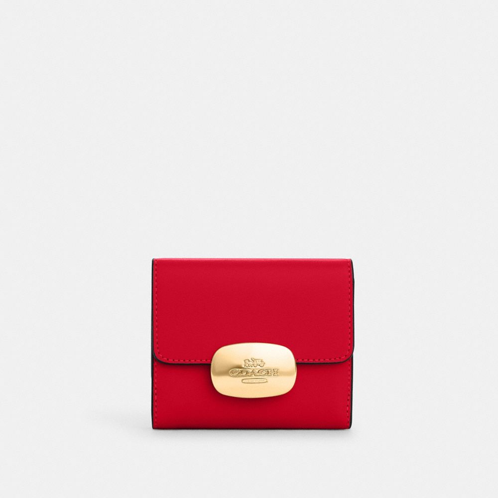 COACH®,PETIT PORTEFEUILLE ELIZA,Cuir lisse,Or/rouge vif,Front View