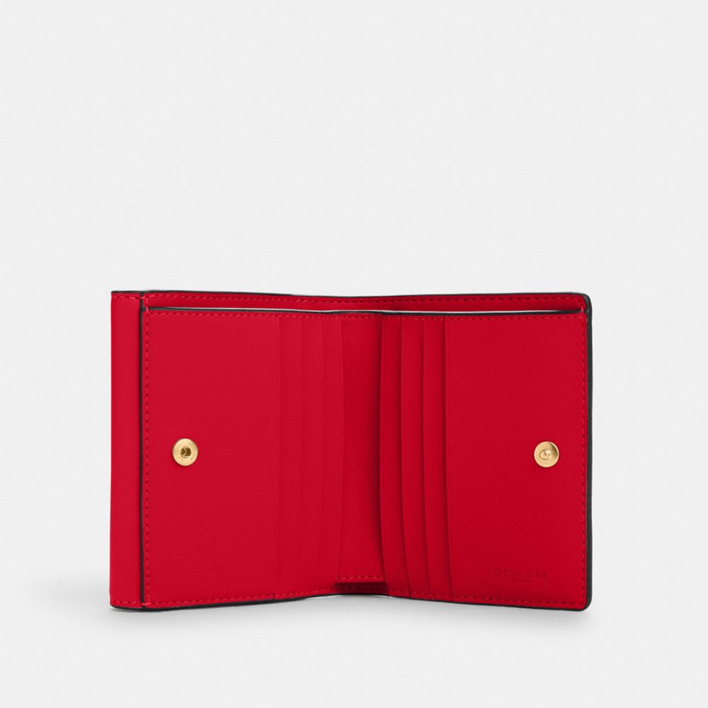 COACH®,Eliza Small Wallet,Leather,Bi Fold,Logo,Silver Metal,Casual,Red,Inside View,Top View