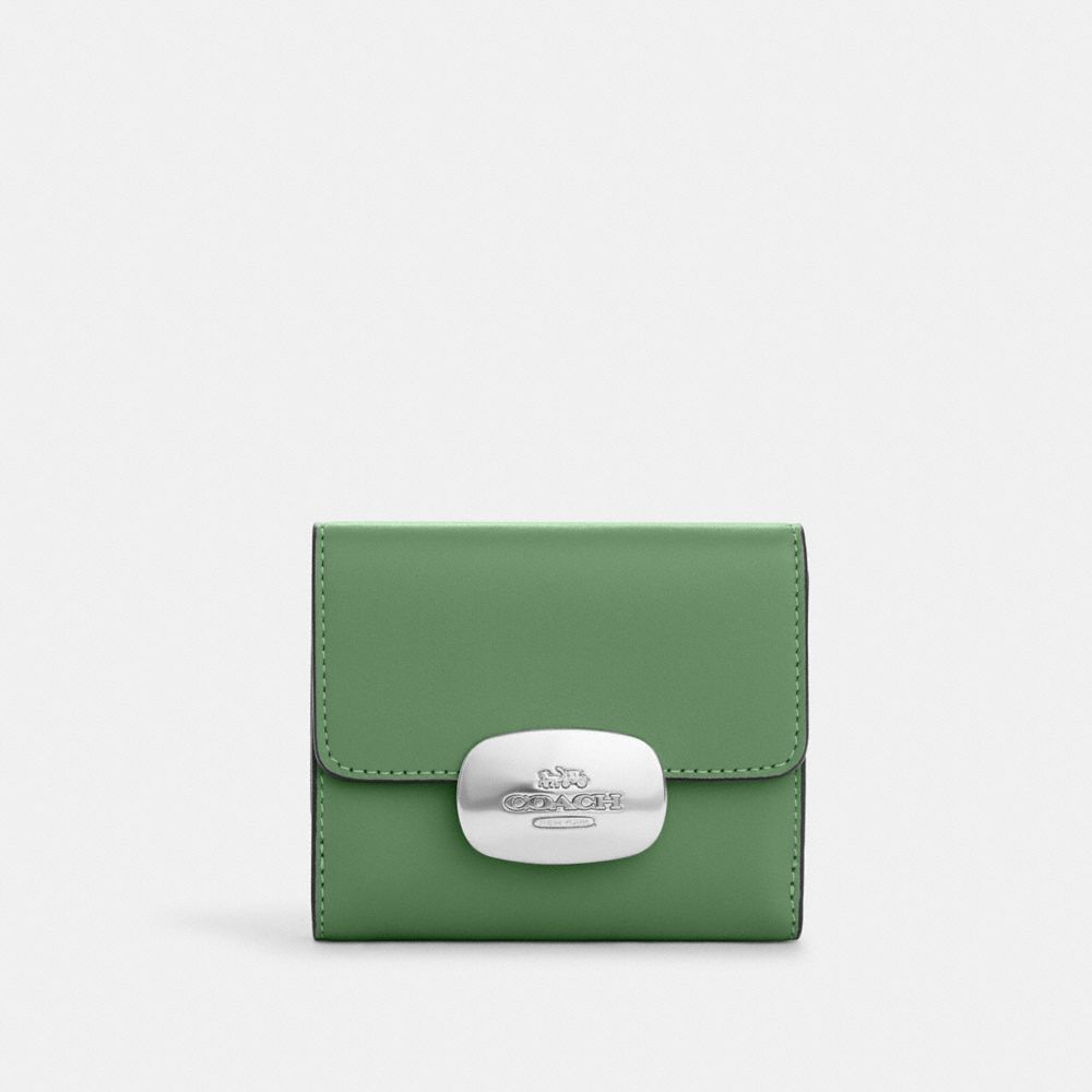 COACH®,PETIT PORTEFEUILLE ELIZA,Cuir lisse,Argent/Vert doux,Front View