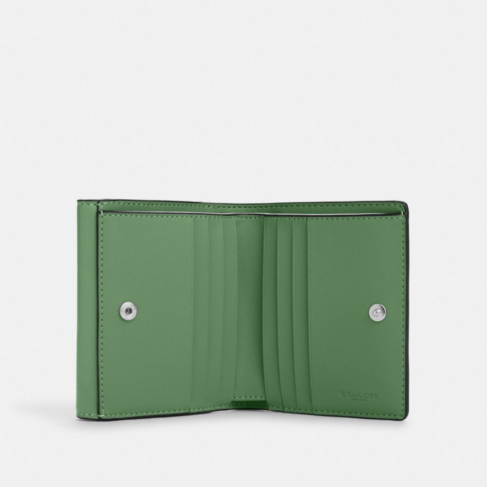 COACH®,ELIZA SMALL WALLET,Smooth Leather,Silver/Soft Green,Inside View,Top View