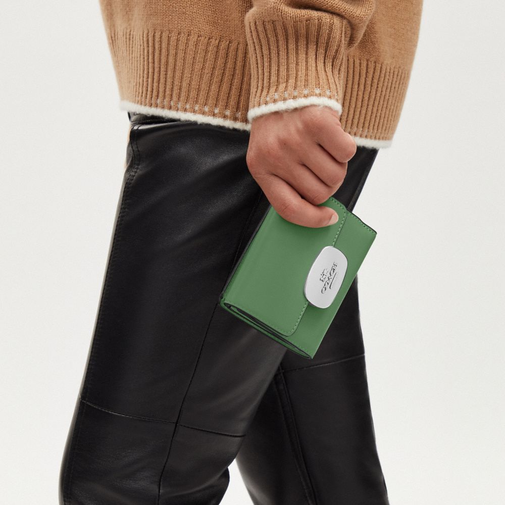 COACH®,ELIZA SMALL WALLET,Smooth Leather,Silver/Soft Green,Detail View