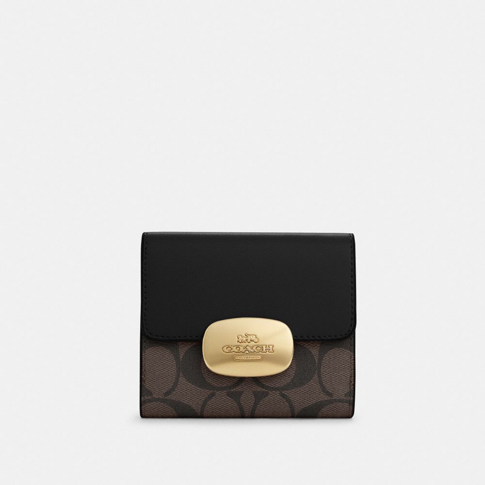 COACH®,ELIZA SMALL WALLET IN SIGNATURE CANVAS,Signature Canvas,Gold/Brown Black,Front View