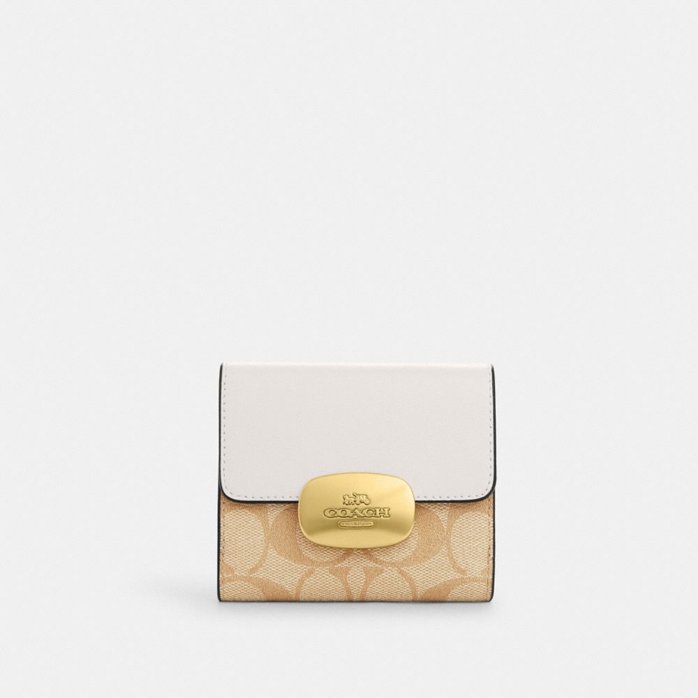 COACH®,ELIZA SMALL WALLET IN SIGNATURE CANVAS,Signature Canvas,Gold/Light Khaki Chalk,Front View