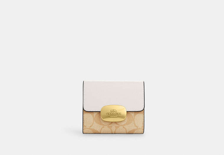COACH®,ELIZA SMALL WALLET IN SIGNATURE CANVAS,pvc,Gold/Light Khaki Chalk,Front View