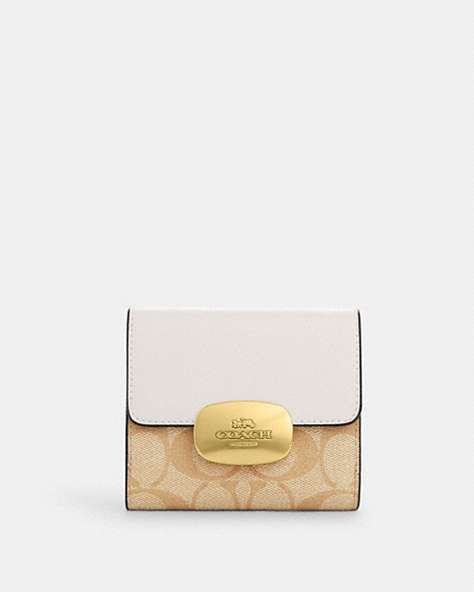COACH®,ELIZA SMALL WALLET IN SIGNATURE CANVAS,pvc,Gold/Light Khaki Chalk,Front View