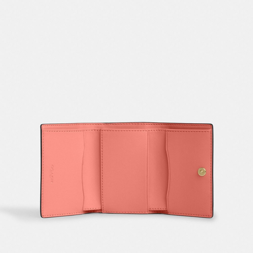 COACH®,Micro Wallet,Leather,Tri Fold,Logo,Casual,Pink,Inside View,Top View