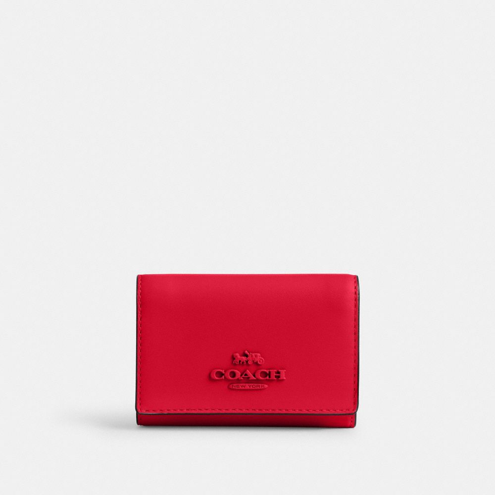 COACH®,MICROPORTEFEUILLE,Cuir de fantaisie,Or/Rouge audacieux,Front View