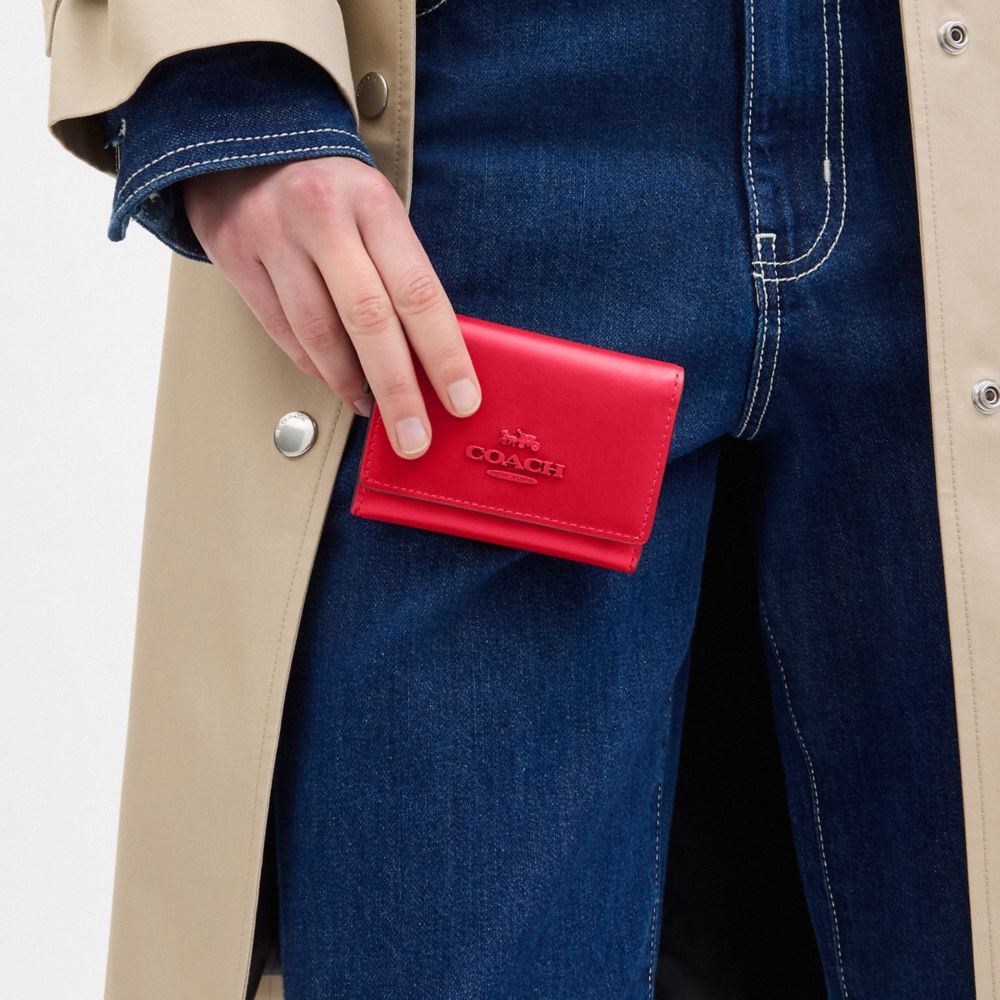 COACH®,Micro Wallet,Leather,Tri Fold,Logo,Casual,Red,Detail View