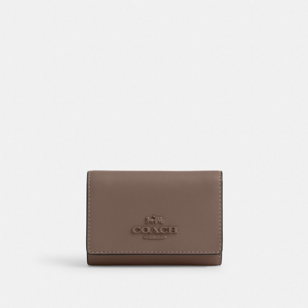 COACH®,MICRO WALLET,Novelty Leather,Mini,Im/Dark Stone,Front View