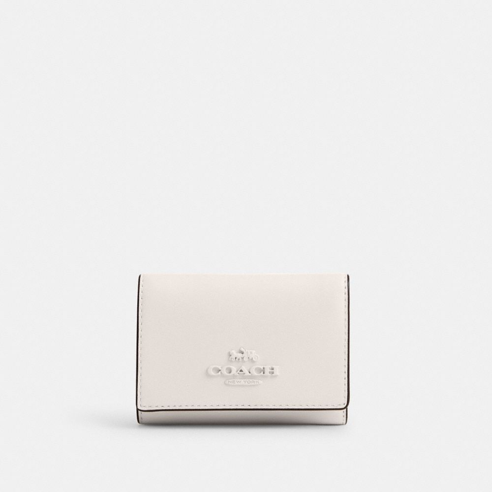 COACH®,MICROPORTEFEUILLE,Cuir innovant,Argent/Craie,Front View