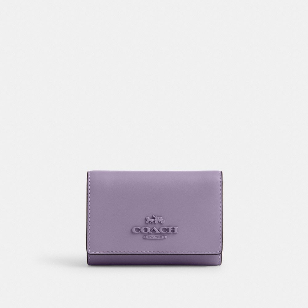 COACH®,MICRO WALLET,Novelty Leather,Mini,Silver/Light Violet,Front View
