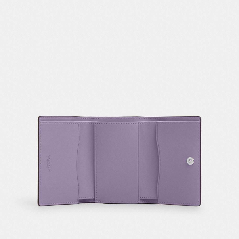 COACH®,MICRO WALLET,Novelty Leather,Mini,Silver/Light Violet,Inside View,Top View