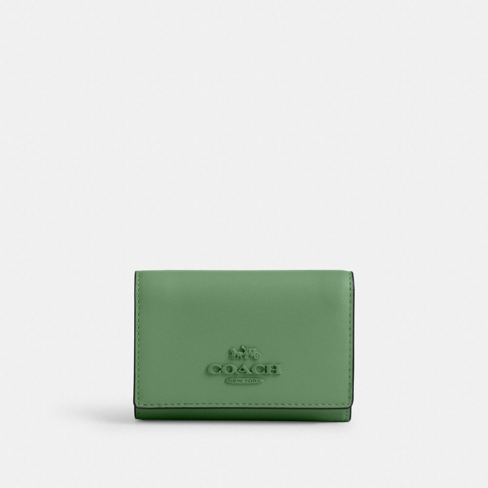COACH®,MICRO WALLET,Novelty Leather,Mini,Silver/Soft Green,Front View