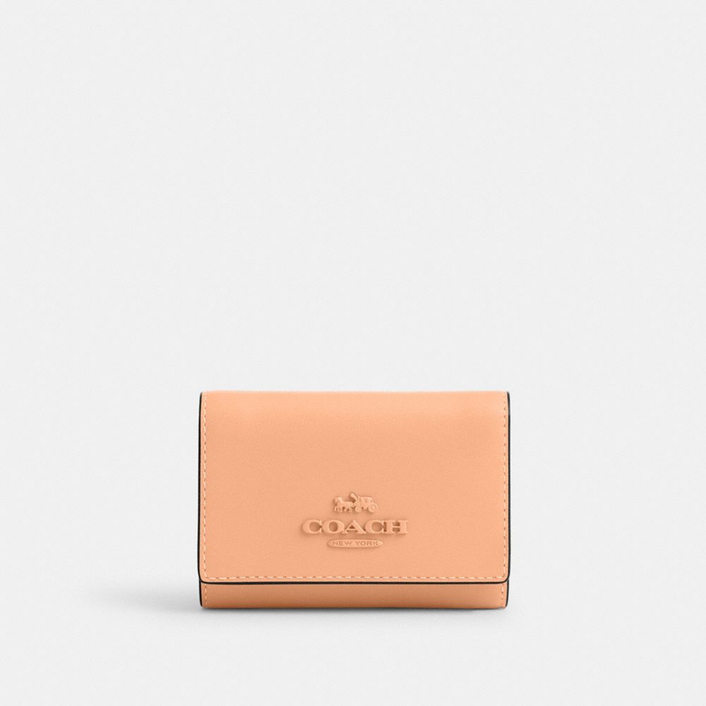 COACH®,MICRO WALLET,Novelty Leather,Mini,Sv/Faded Blush,Front View