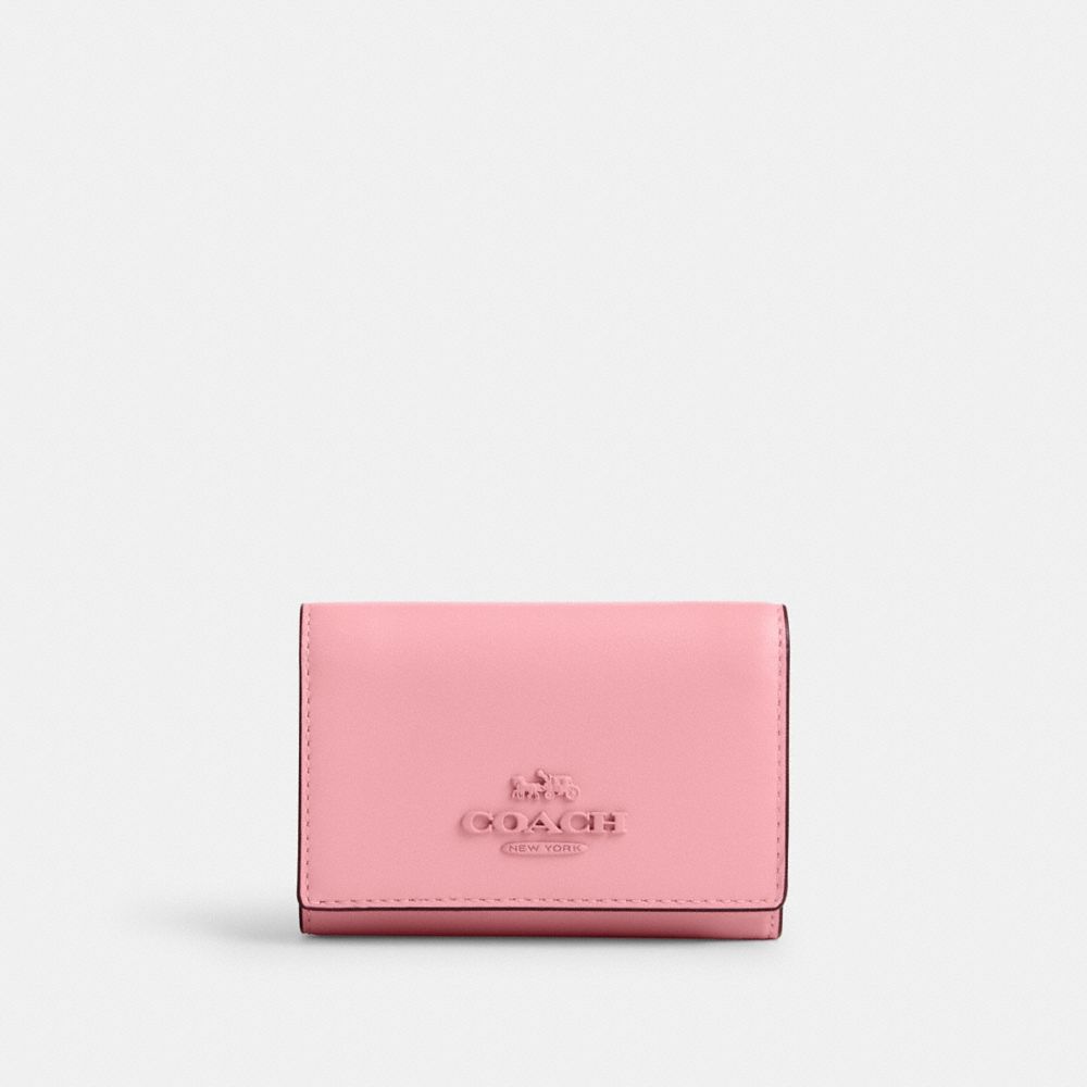 COACH®,MICRO WALLET,Novelty Leather,Mini,Silver/Flower Pink,Front View