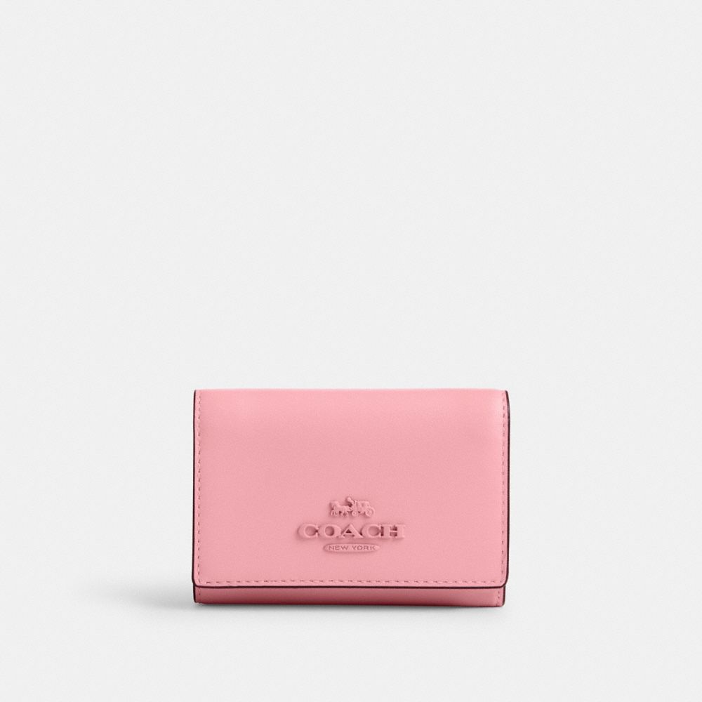 COACH®,MICROPORTEFEUILLE,Cuir,Argent/Rose fleur,Front View