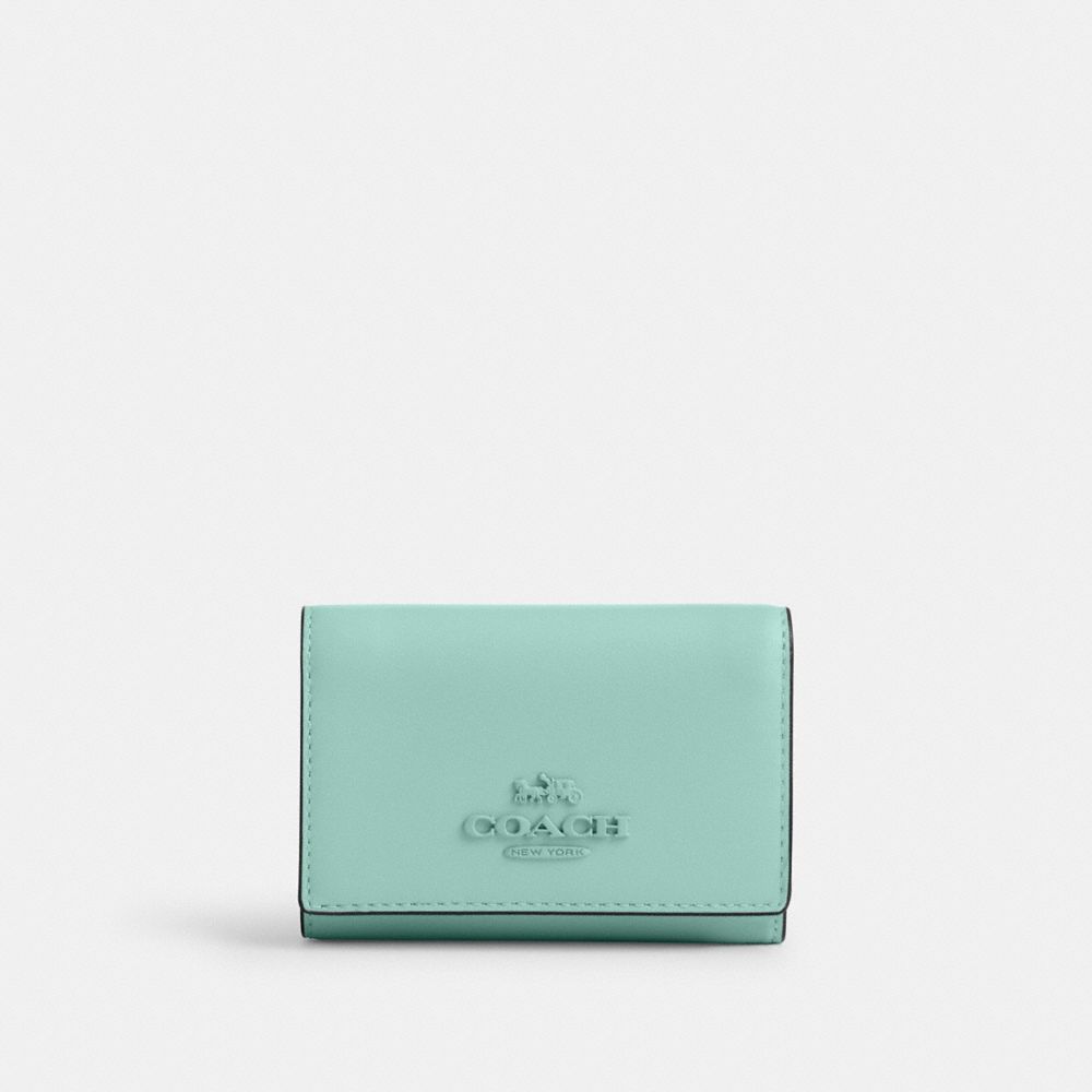 COACH®,MICROPORTEFEUILLE,Cuir innovant,Sv/Bleu délavé,Front View