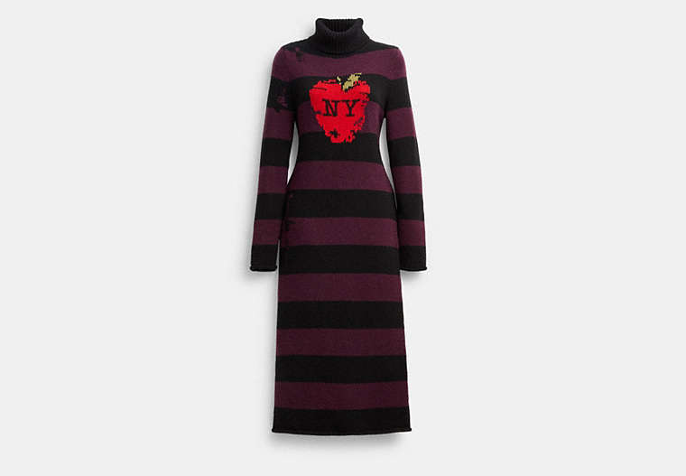 COACH®,NEW YORK APPLE DISTRESSED SWEATER DRESS,wool,Black,Front View image number 0