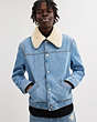 COACH®,DENIM JACKET WITH SHEARLING,cotton,Blue Denim,Scale View