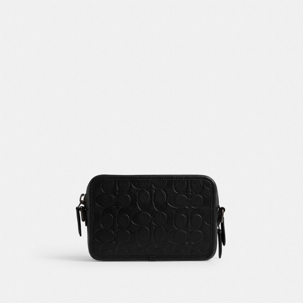COACH®,CHARTER CROSSBODY WITH HYBRID POUCH IN SIGNATURE LEATHER,Polished Pebble Leather,Small,Black,Back View