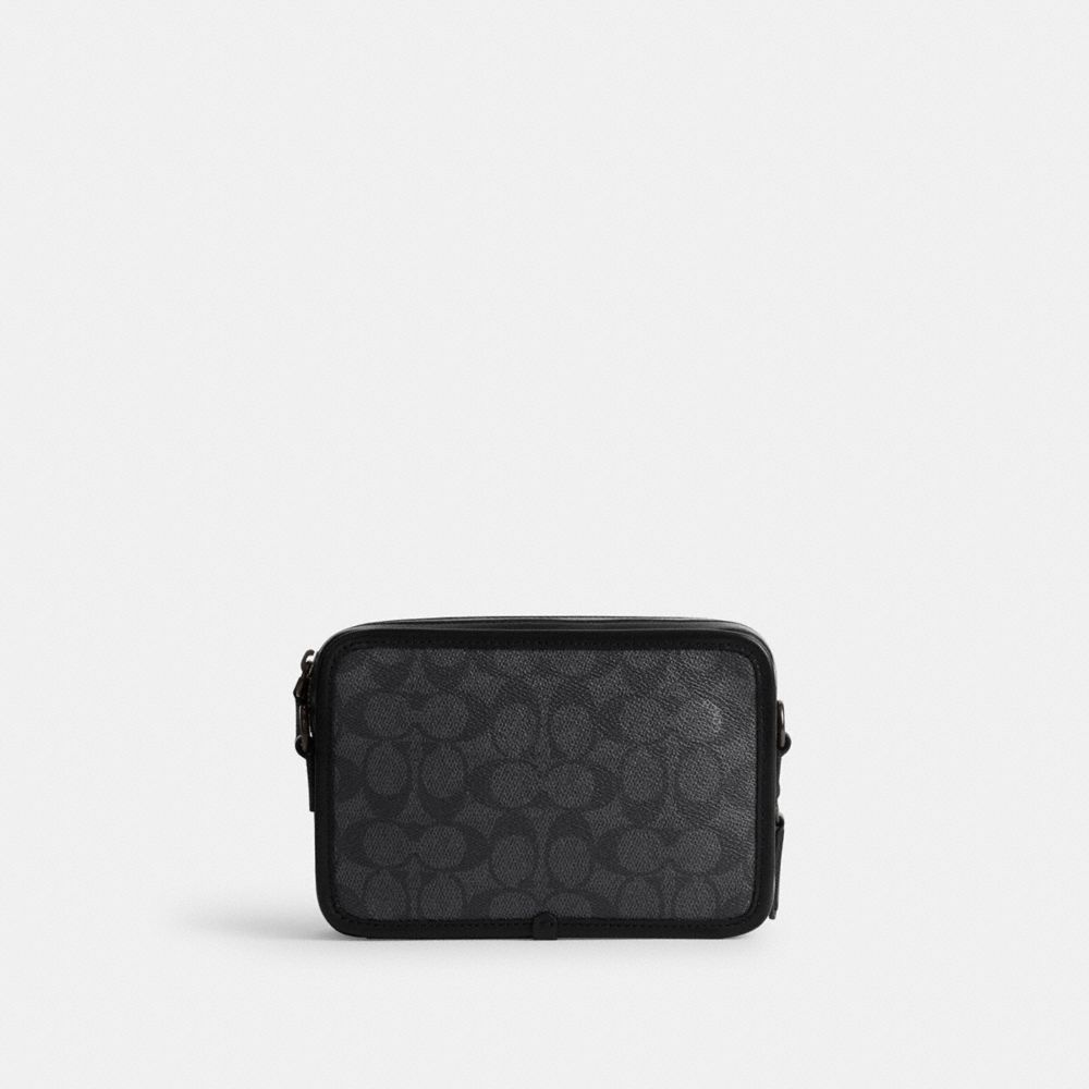 COACH®,Charter Crossbody Bag In Signature Canvas With Coach Graphic,Leather,Coin,Crossbody,Color Block,Casual,Black,Back View