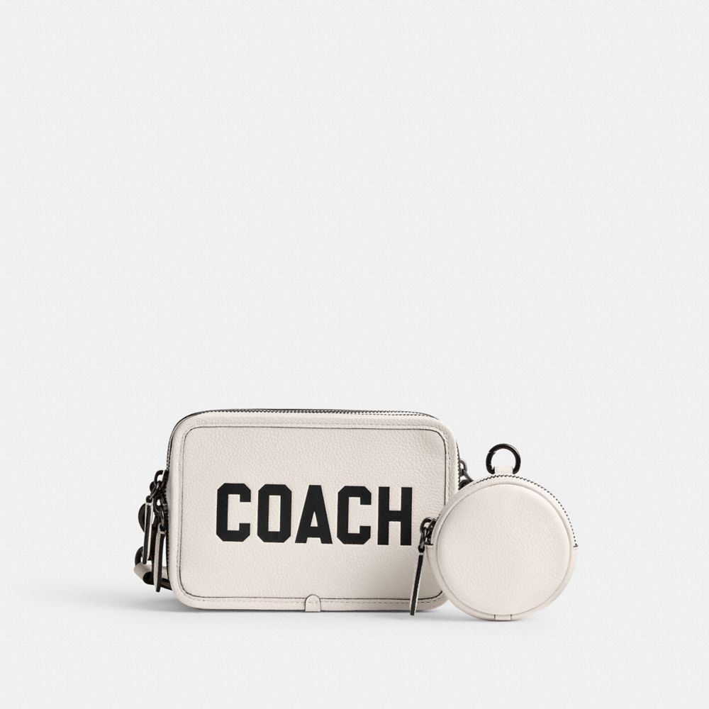 COACH®,CHARTER CROSSBODY WITH COACH GRAPHIC,Polished Pebble Leather,Small,Chalk Multi,Front View image number 0