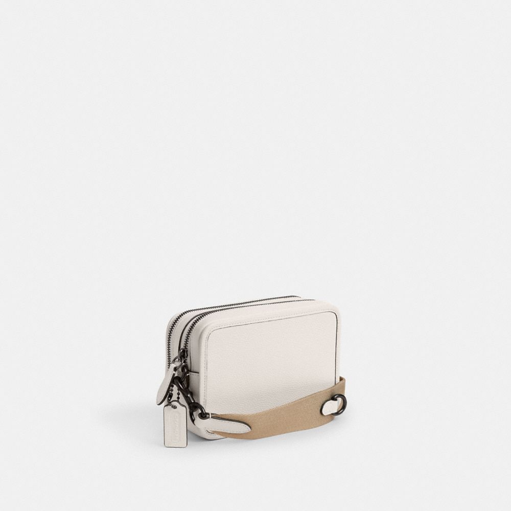 COACH®,Charter Crossbody Bag 19 With Coach Graphic,Leather,Coin,Crossbody,Casual,White,Angle View