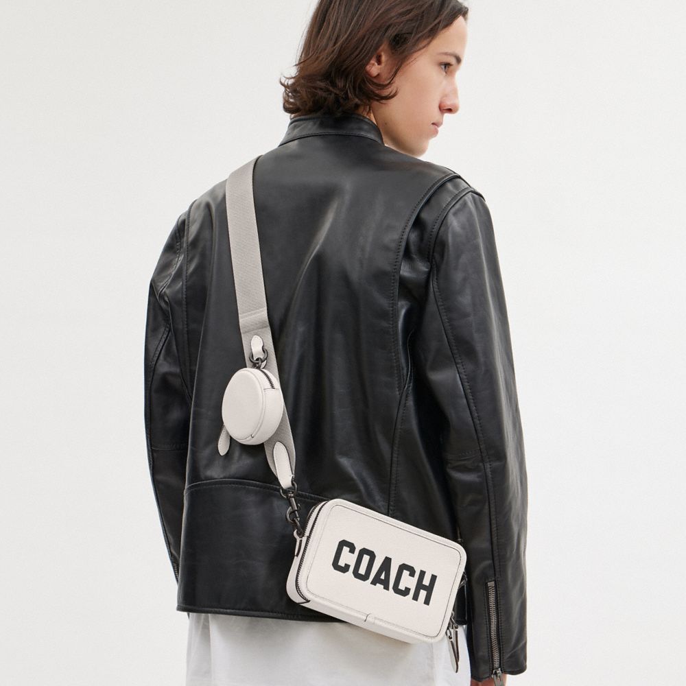 COACH®,Charter Crossbody Bag 19 With Coach Graphic,Leather,Coin,Crossbody,Casual,White,Detail View
