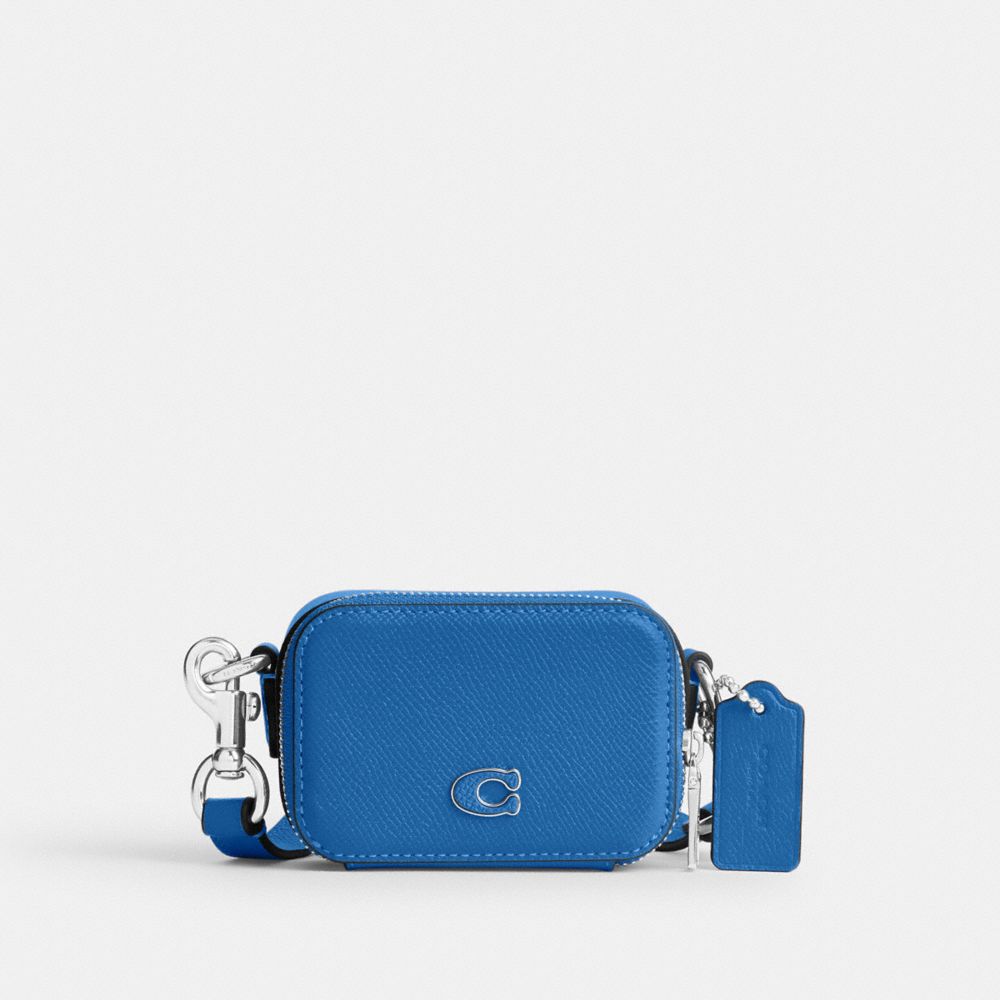COACH®,CROSSBODY POUCH,Crossgrain Leather,Mini,Blueberry,Front View