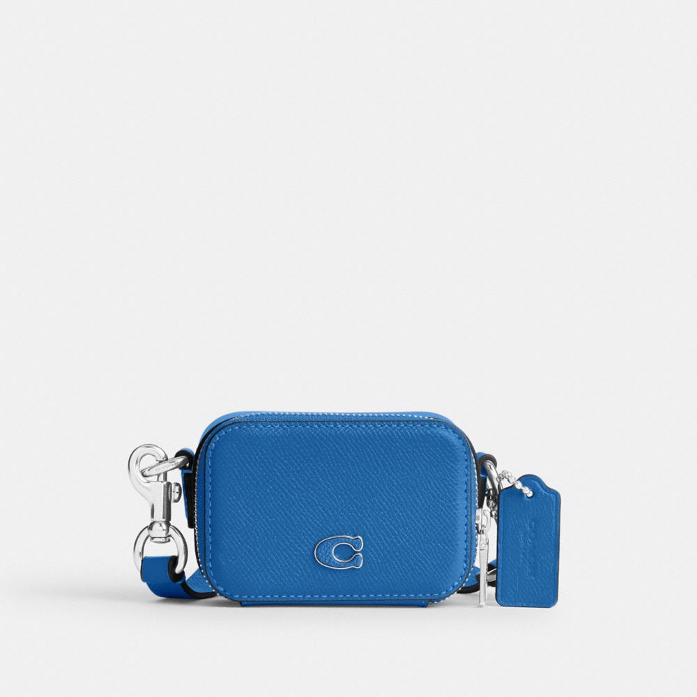 COACH®,PORTÉ-CROISÉ STYLE POCHETTE,Cuir Cross-grain,Bleuet,Front View