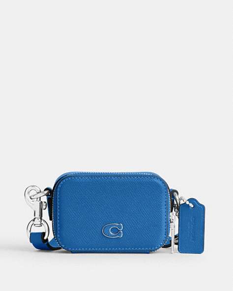 COACH®,CROSSBODY POUCH,Crossgrain Leather,Mini,Blueberry,Front View