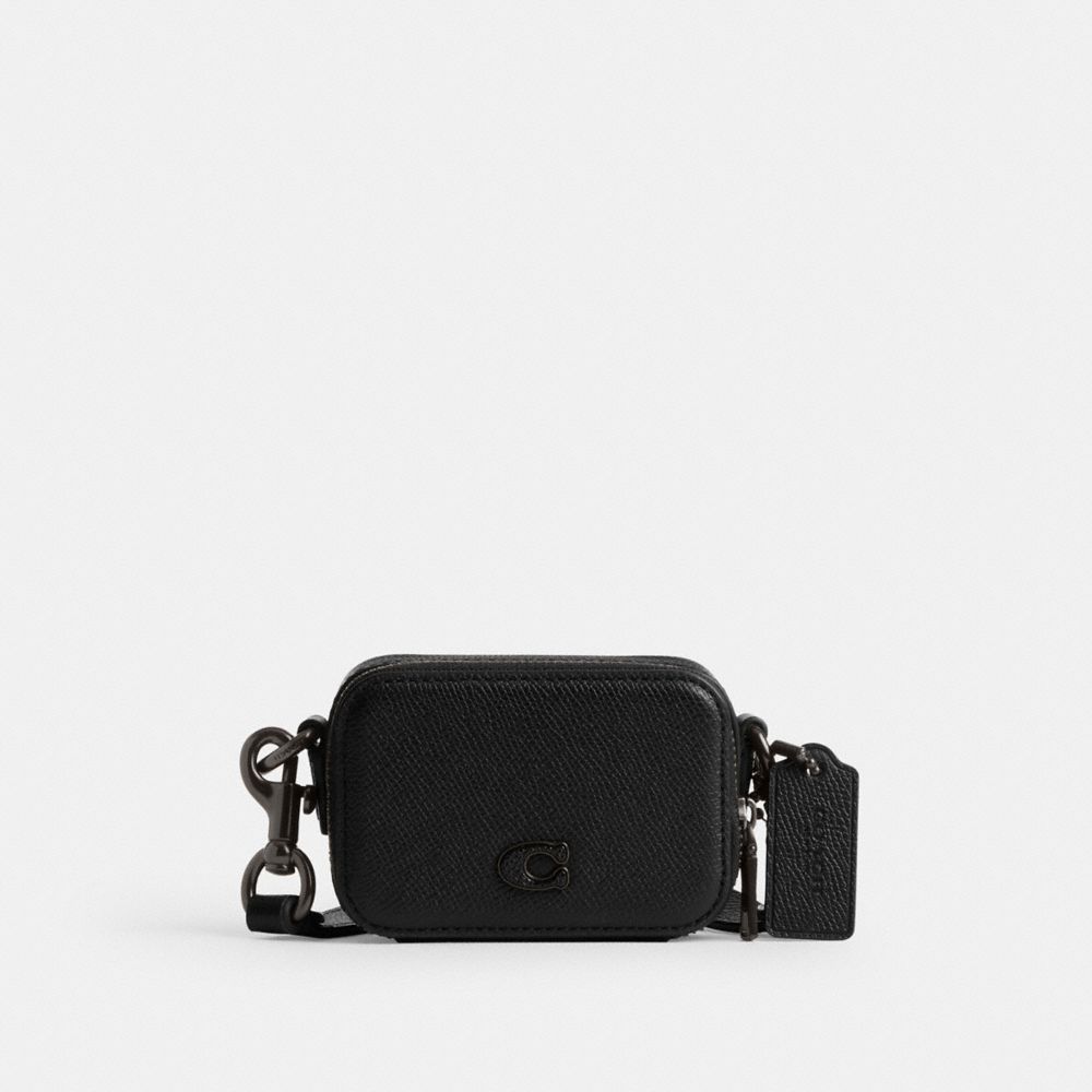 COACH®,PORTÉ-CROISÉ STYLE POCHETTE,Cuir Cross-grain,Noir,Front View