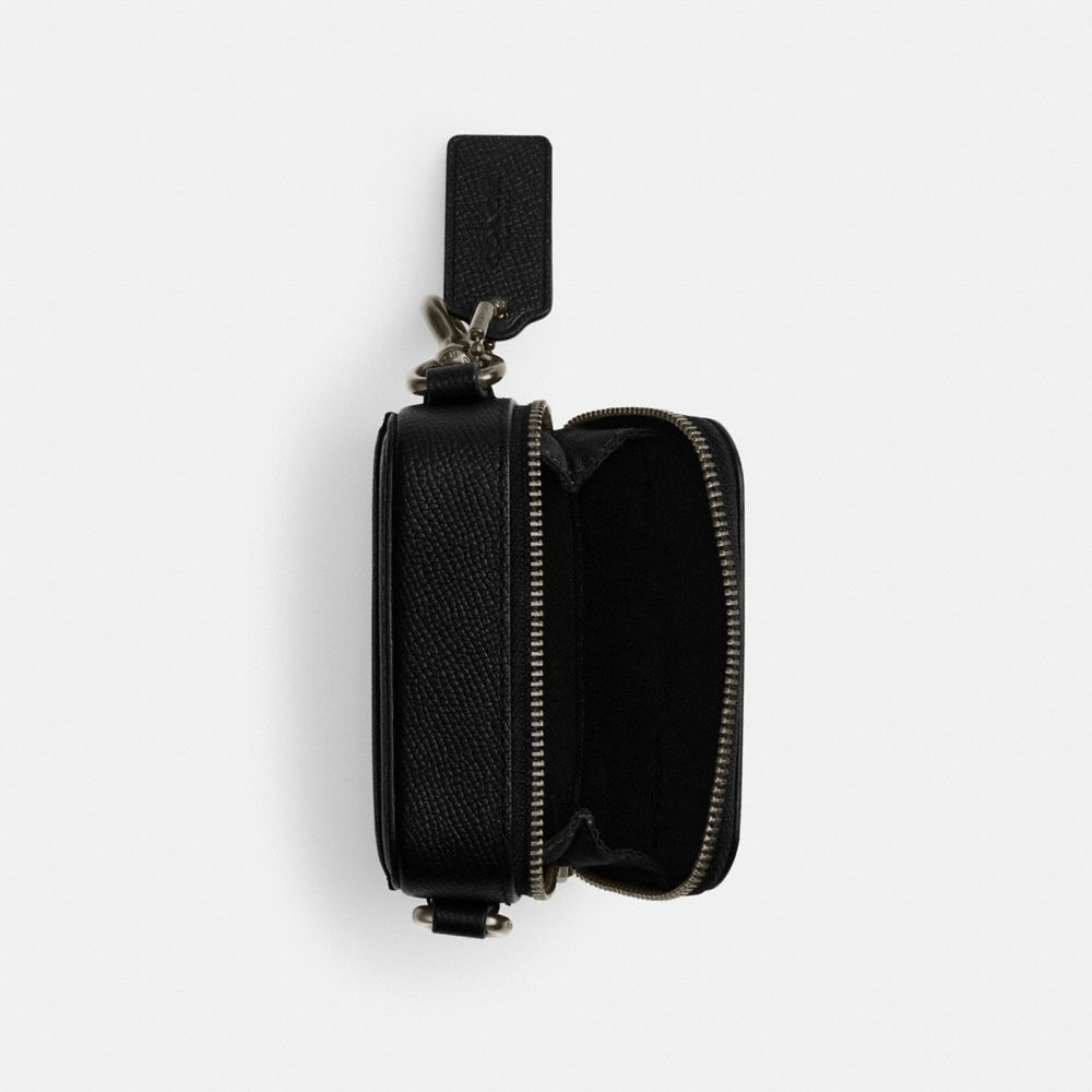 COACH®,CROSSBODY POUCH,Crossgrain Leather,Mini,Black,Inside View,Top View