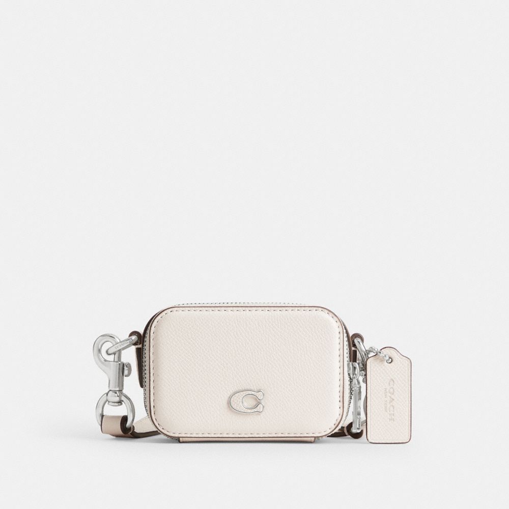 COACH®,CROSSBODY POUCH,Crossgrain Leather,Mini,Chalk,Front View image number 0