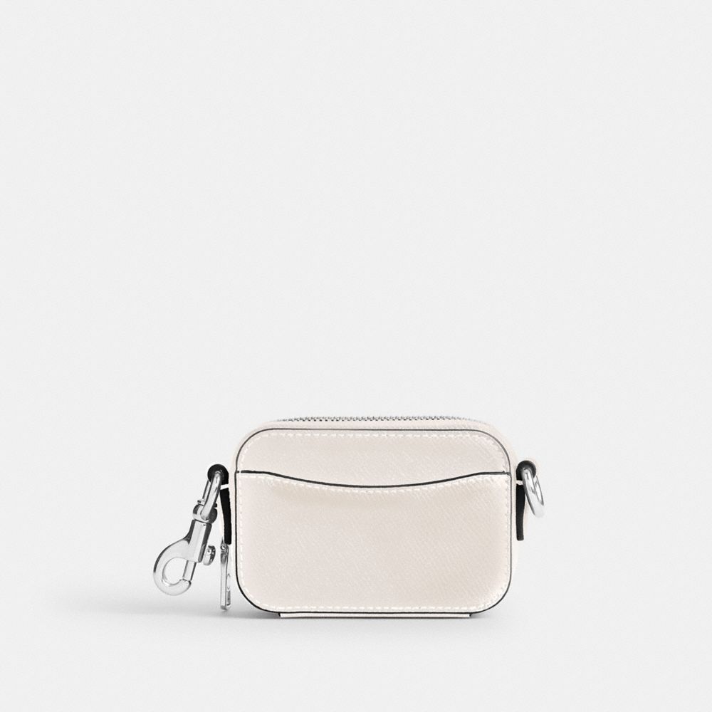 COACH®,Crossbody Pouch,Leather,Crossbody,Stripe,Logo,Scratch Resistant,Silver Metal,Casual,White,Back View