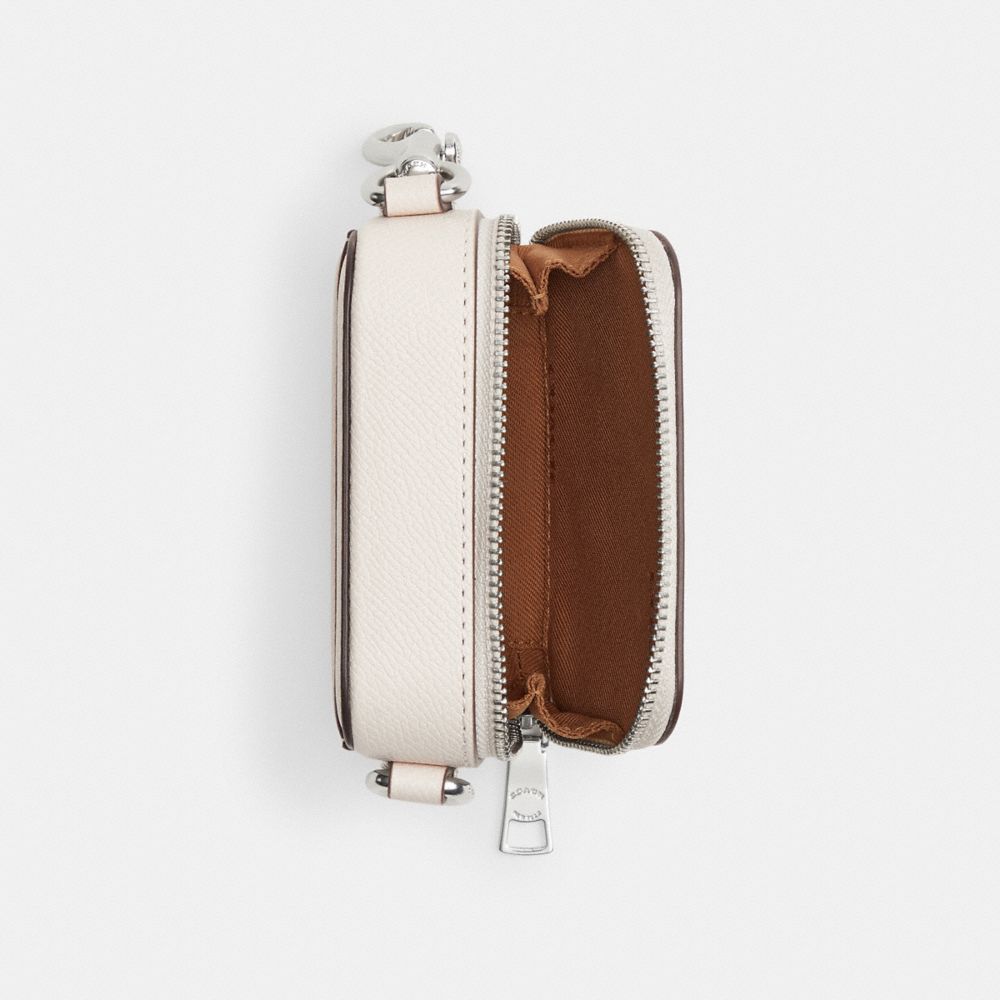 COACH®,Crossbody Pouch,Leather,Crossbody,Stripe,Logo,Scratch Resistant,Silver Metal,Casual,White,Inside View,Top View