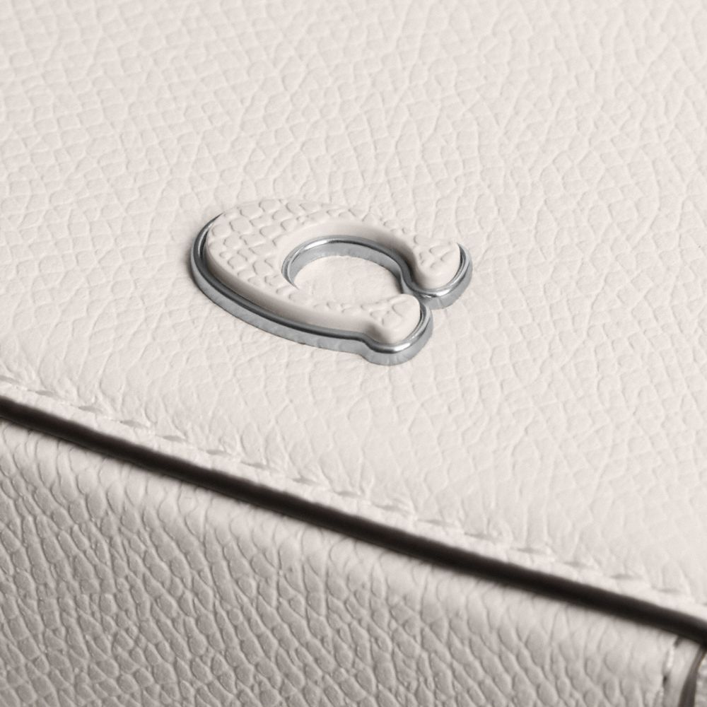 COACH®,Crossbody Pouch,Leather,Crossbody,Stripe,Logo,Scratch Resistant,Silver Metal,Casual,White,Closer View