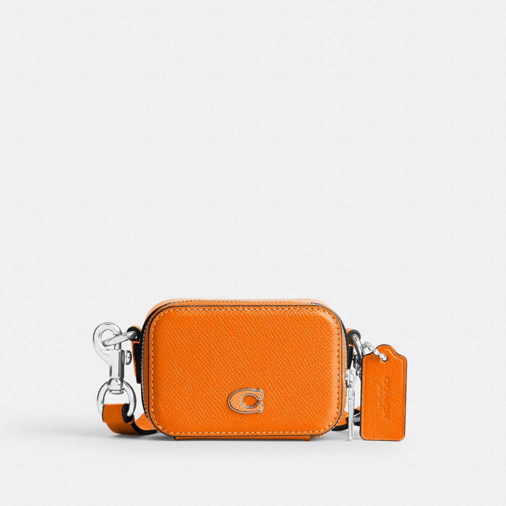 COACH®,CROSSBODY POUCH,Crossgrain Leather,Mini,Bright Mandarin,Front View